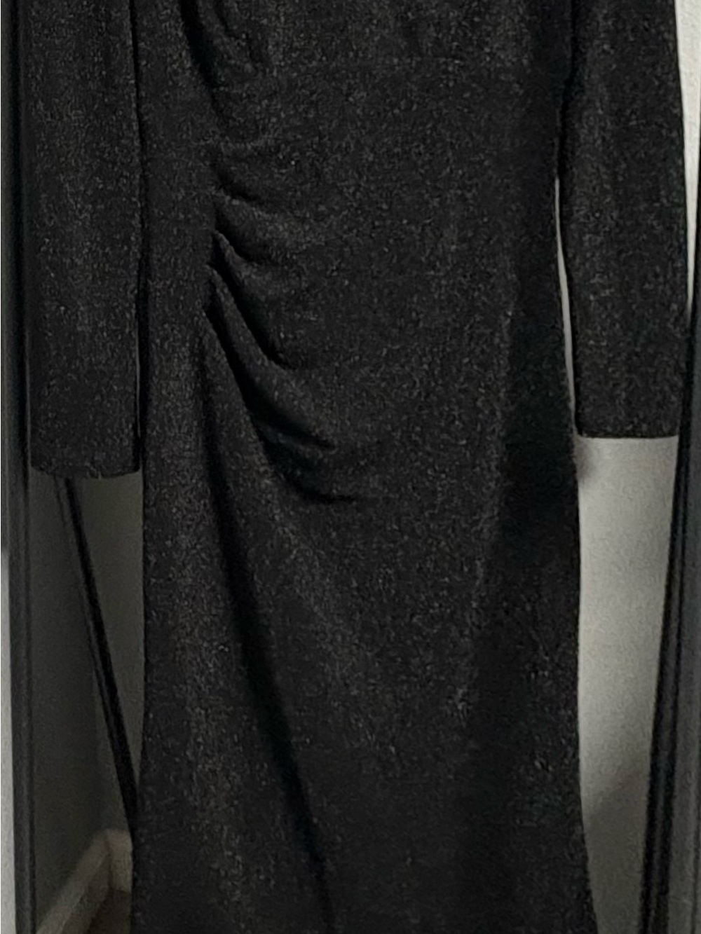 Xscape Black Long-Sleeve Ruched Evening Dress